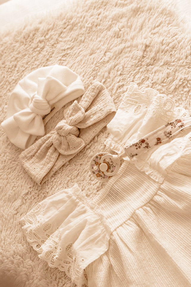 Turban naissance doux & extensible – tailles 0‑12 mois