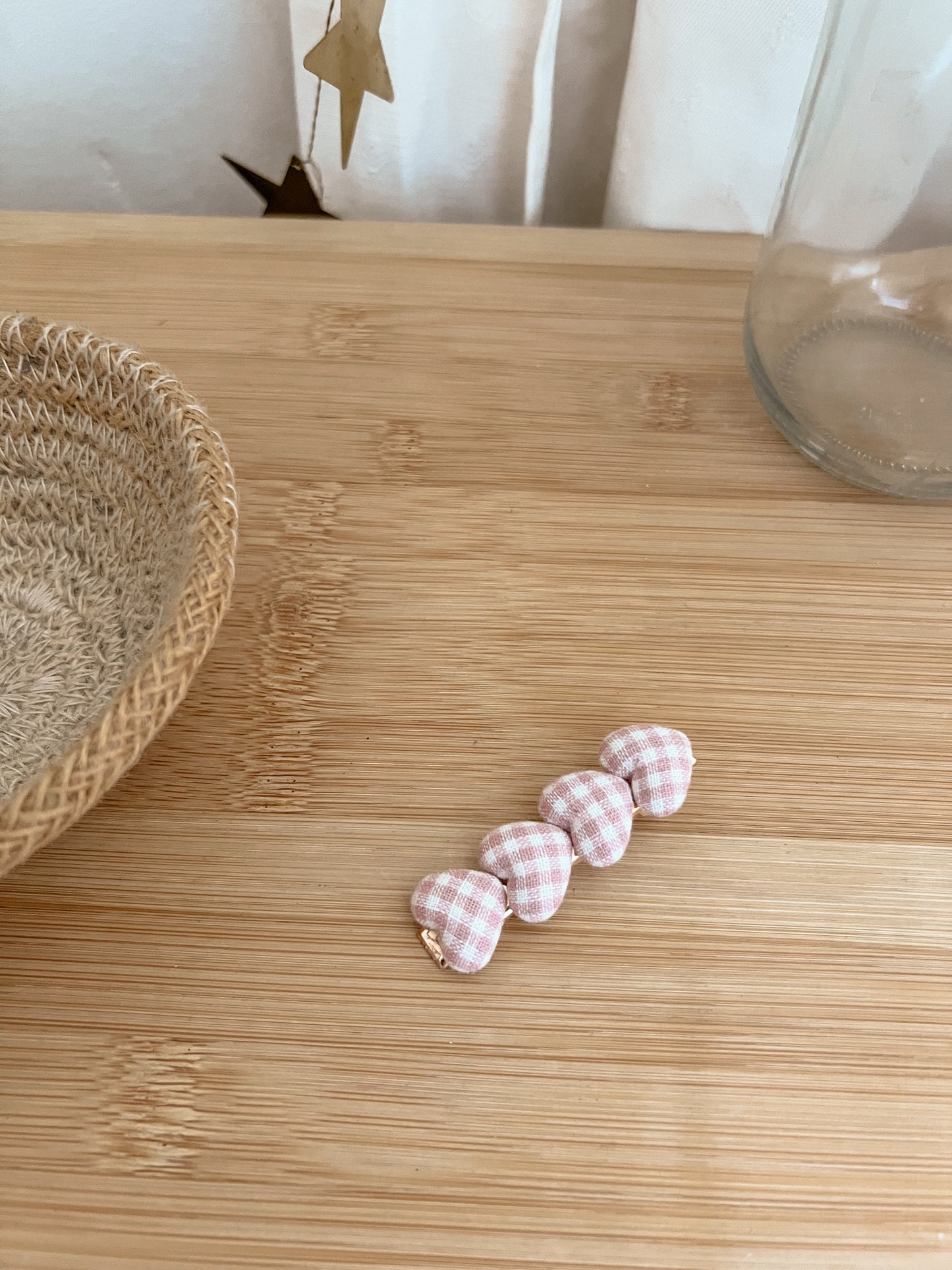 Barrette coeur vichy rose