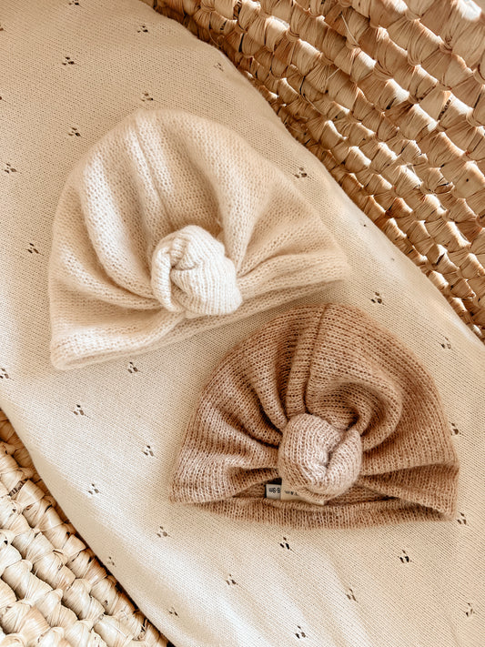 Turban mailles tricotées prêt à partir