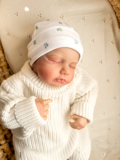 Bonnet naissance hortensias prêt à partir