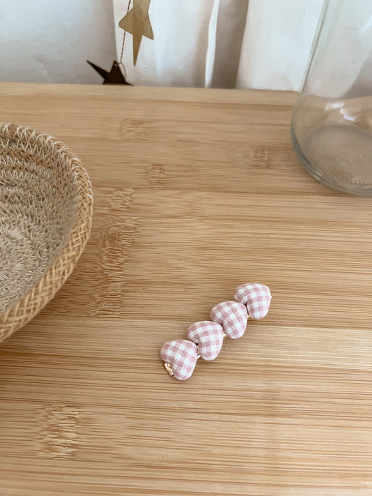 Barrette coeur vichy rose